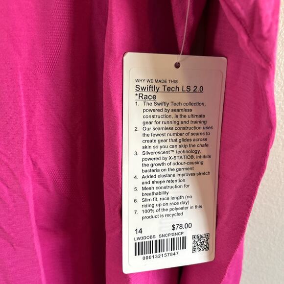 Lululemon Swifty Tech LS 2.0 Race Women's 14 NWT - Picture 4 of 10